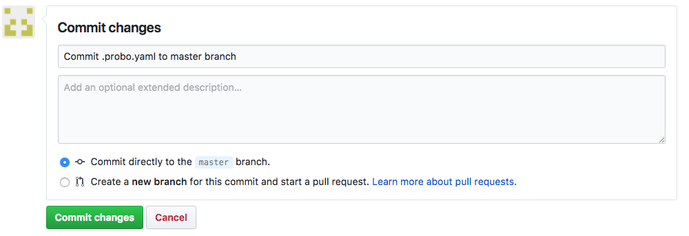 Committing .probo.yaml file to master branch in GitHub